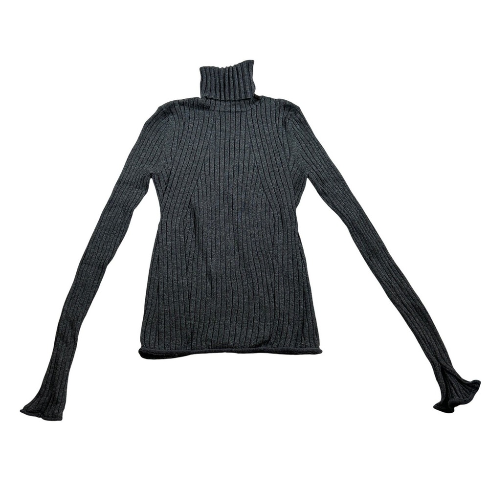 Zara Knit Womens Small Gray Ribbed Turtleneck Sweater Slim Fit 2281/001/802